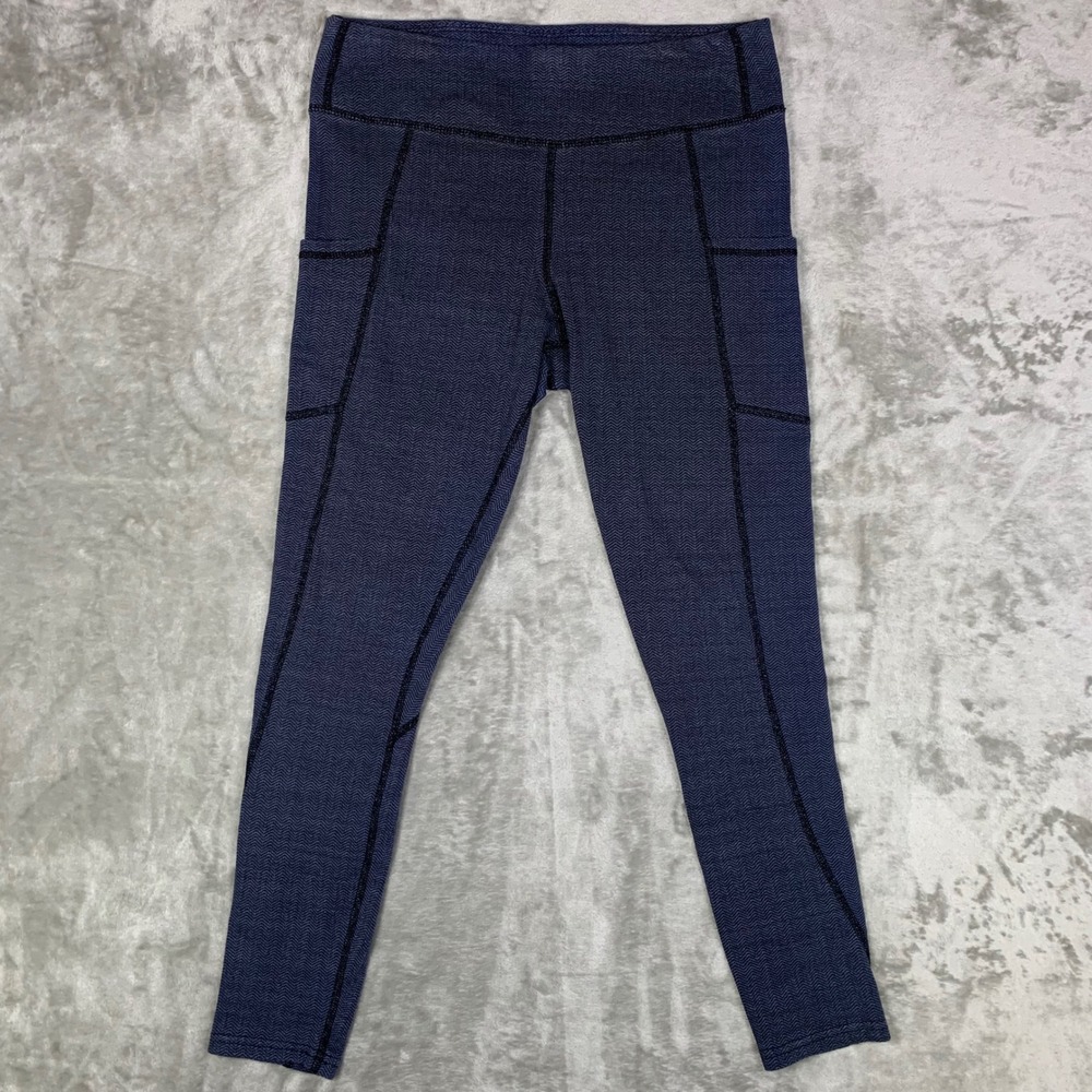 Pact Womens Textured Pocket 7/8 Legging M Blue Herringbone Organic Cotton Yoga